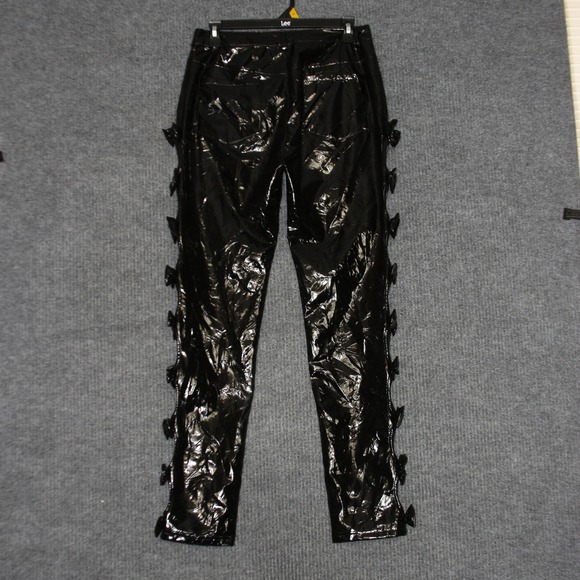 ROMI Womens Black Patent Bow Detail Cutout Leggings Pants Size M Vinyl Pants - Picture 4 of 6